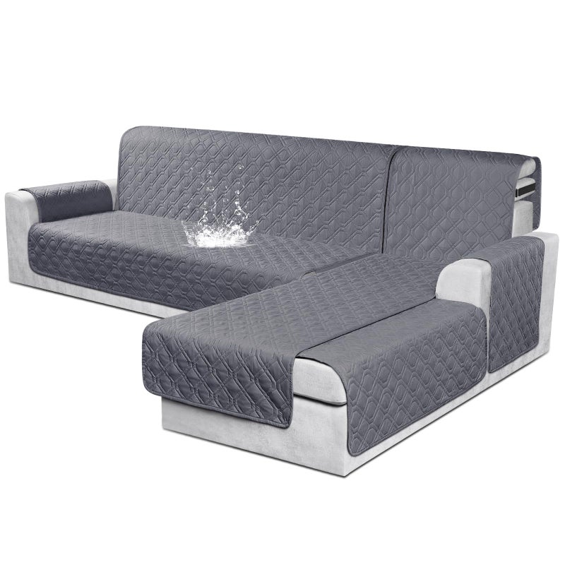 VANSOFY Sectional Couch Covers 100 Waterproof L Shaped Sofa Slipcover 3pcs Reversible Chaise Lounge Cover for Sectional Sofa Furniture Protector Cover for Pets Dog CatLarge Dark Gray
