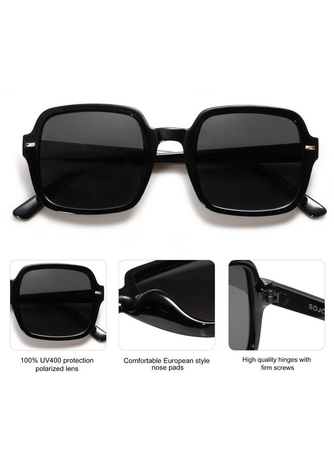 Sojos Retro Square Polarized Sunglasses For Women Men Classic Trendy Sunnies Sj2226 Black Grey  - Image 4