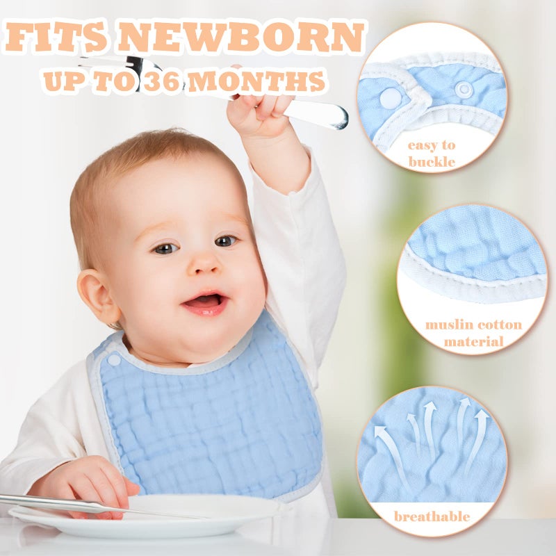 Loopeer Loopeer 10 Pcs Snap Muslin Bibs Baby Bibs for Boy Girl Infants Newborns Bib Soft Snap Bibs for Teething Drooling (Colorful)  - Image 3