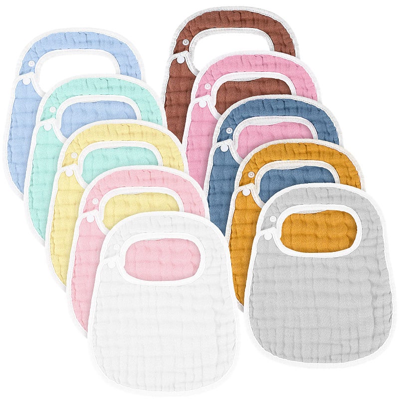 Loopeer Loopeer 10 Pcs Snap Muslin Bibs Baby Bibs for Boy Girl Infants Newborns Bib Soft Snap Bibs for Teething Drooling (Colorful)  - Image 1
