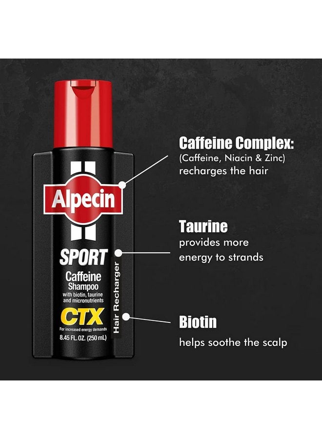 ألبيسين شامبو الكافيين Alpecin CTX Sport للرجال، 8.45 أونصة سائلة (عبوة من 3 قطع)، مع البيوتين والنياسين وزيت الخروع والتورين والمغذيات الدقيقة الصحية ونمو الشعر الطبيعي وتكثيف الشعر وترققه وأسلوب الحياة النشط - Image 5