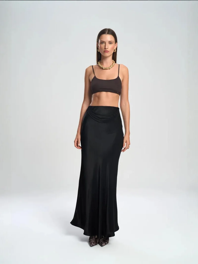 ماي كولكشن MAI STUDIOS Muirnas Belt Datailed Maxi Satin Skirt