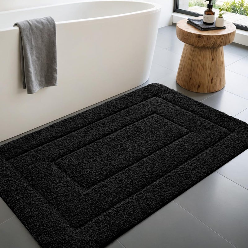 DEXI Bathroom Rug 43x24 Non Slip Washable Bath Mat for Shower Floor Extra Large Absorbent Soft Bathmat with Rubber Backing Quick Dry Microfiber Carpet Black