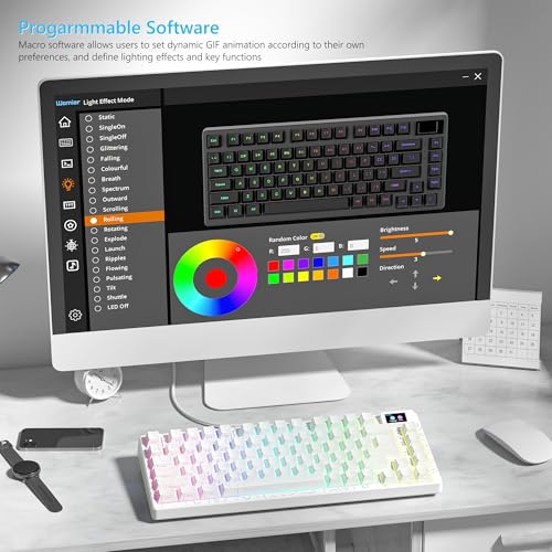 Womier لوحة مفاتيح وومير SK80 بنسبة 75% للألعاب مع شاشة وسائط متعددة ملونة، لوحة مفاتيح ميكانيكية بتصميم طبوغرافي، قابلة للتبديل الساخن، مثبتة بوسادة، مفاتيح RGB كريمية مسبقة التشحيم لـ Mac/Win، بيضاء - Image 4