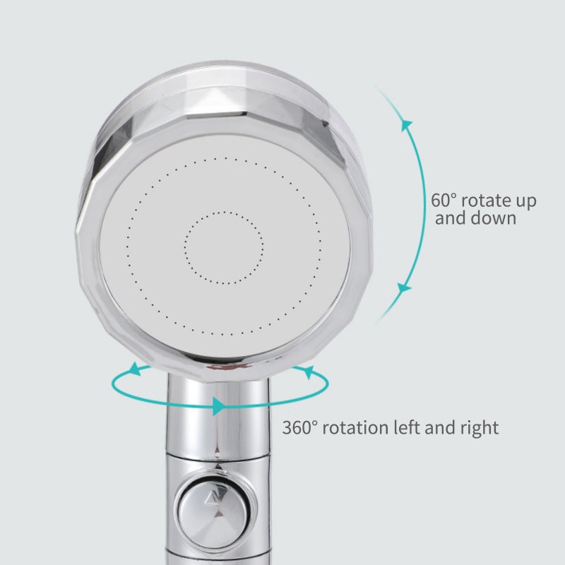 Handheld Shower Head: Blue 360° Rotatable High-Pressure Turbo Fan Hand Shower - Water Saving One-Button Pause Switch for Bathroom Showering - Image 2