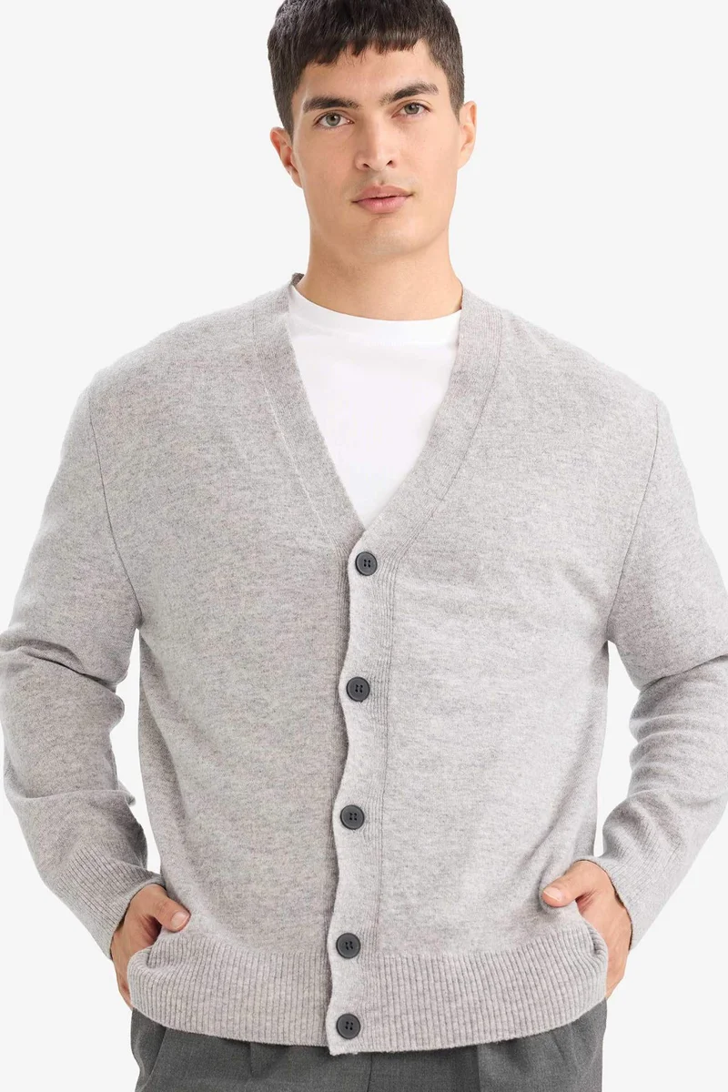 Defacto  100% Wool Relax Fit V-Neck Buttoned Cardigan for Men | Best Price UAE