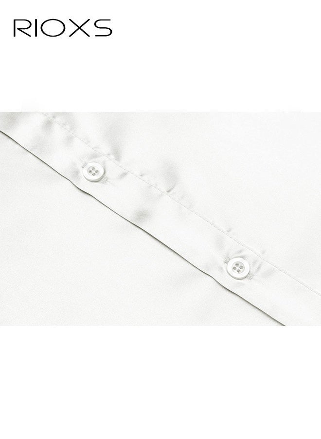 RIOXS Men's Luxury Shiny Silk Like Satin Dress Shirt Long Sleeve Casual Slim Fit Muscle Button Up Shirts, All Season Versatile White Dress Shirt, Wedding Guest Formal Shirt, Gala Dinner Appropriate Attire - Image 5