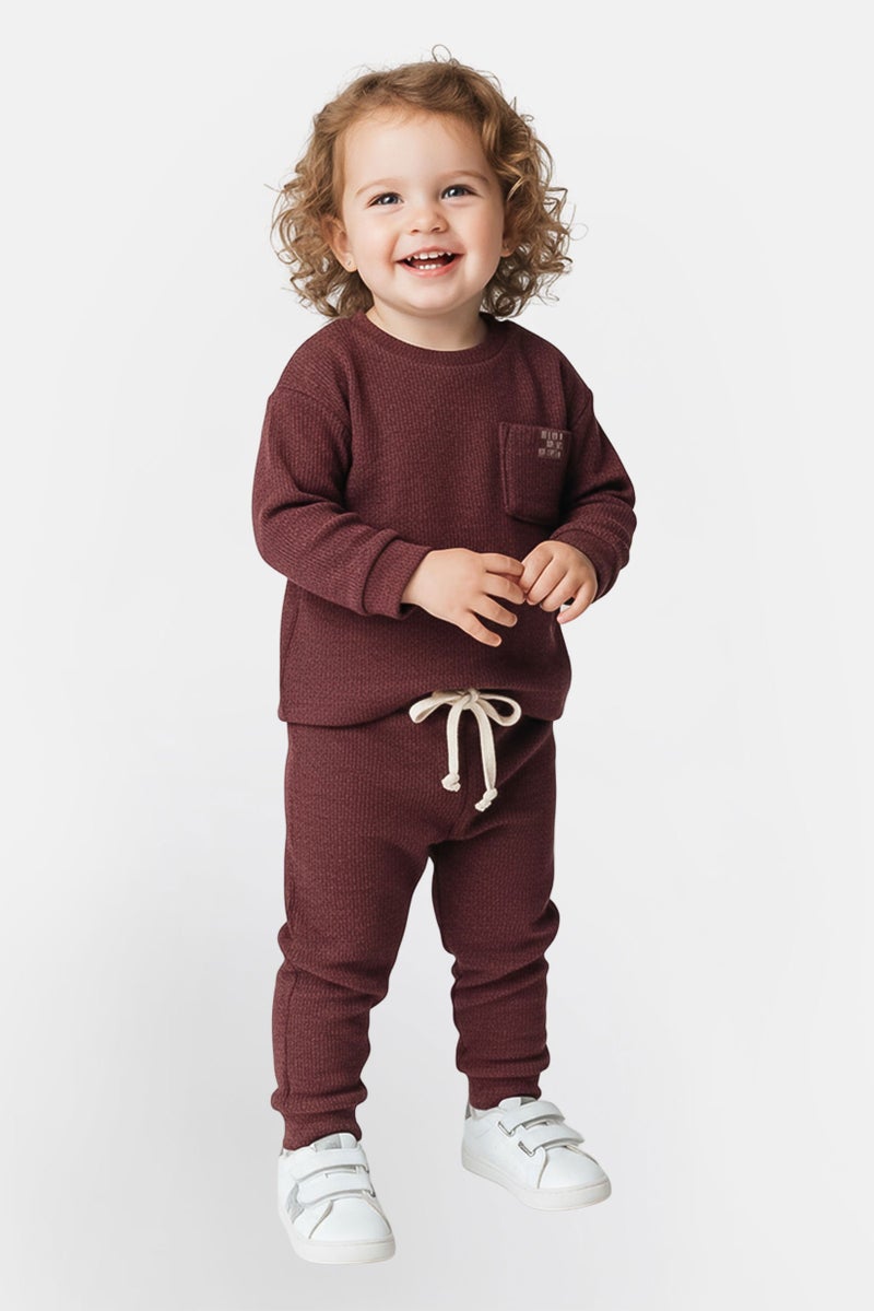 Lily & Jack Toddlers Girl 2 Pieces Knitted Sweater With Jogger Pants, Heather Burgundy - Image 1