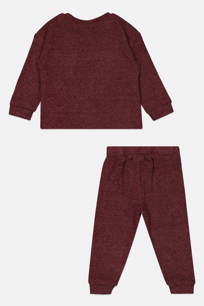 Lily & Jack Toddlers Girl 2 Pieces Knitted Sweater With Jogger Pants, Heather Burgundy - Image 3