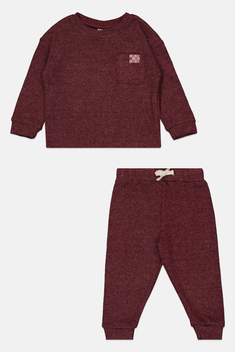 Lily & Jack Toddlers Girl 2 Pieces Knitted Sweater With Jogger Pants, Heather Burgundy - Image 2