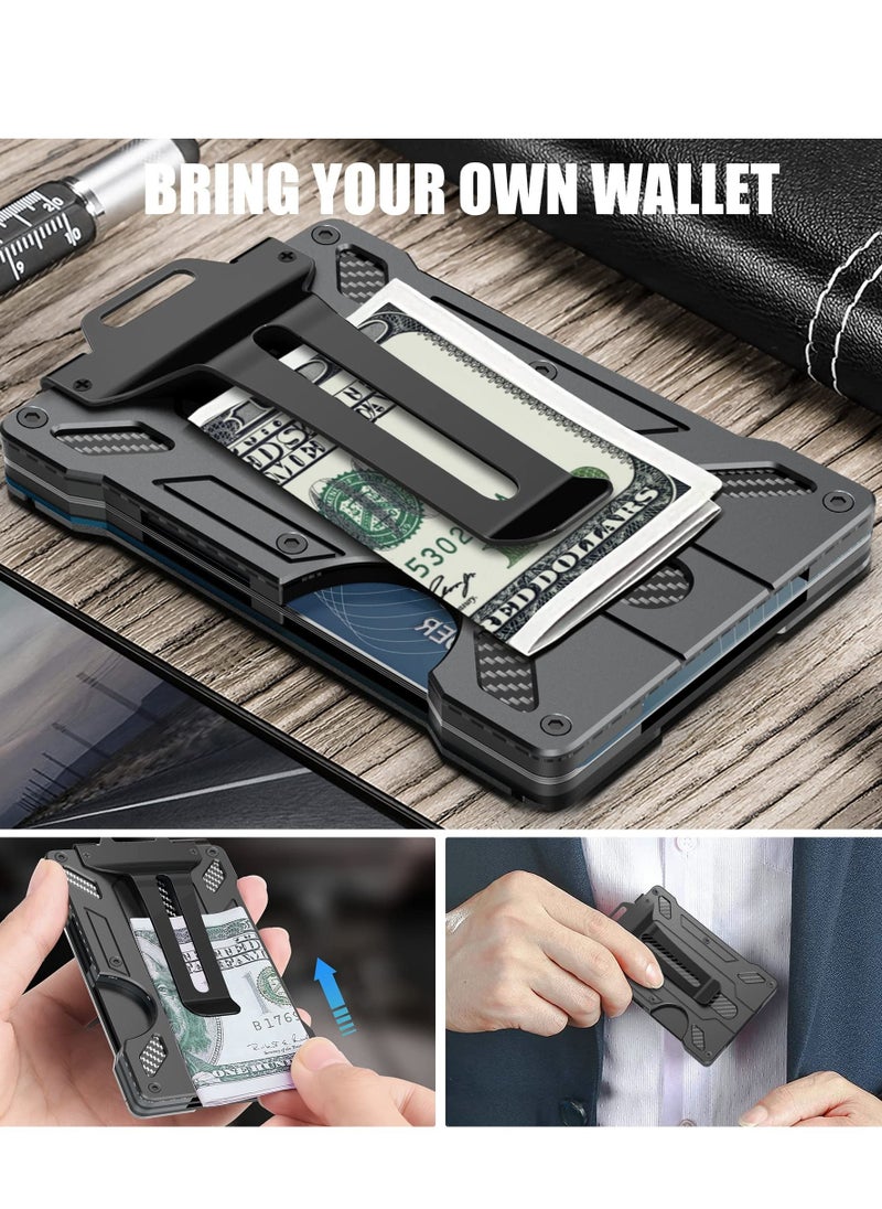 KASTWAVE Wallet For Men Slim Aluminum Metal Money Clip with Transparent Work RFID Metal Wallet Work ID Card Holder Business Card Holder with Clear Window ID Badge Clip Cash Card Slim Minimalist Wallet (Black)  - Image 4