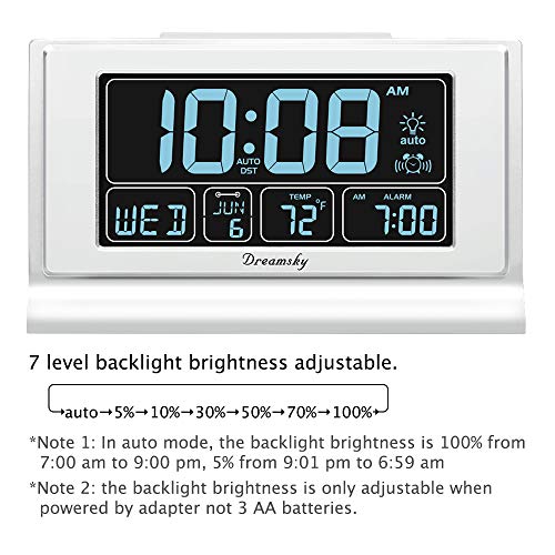 DreamSky Alarm Clocks for Bedrooms with Battery Backup, Auto Set Digital Clock with Date and Day of Week, 5 Inch Large Display with Weekday Temperature, USB Ports, Auto DST, Brightness Dimmer, 12/24H - Image 2