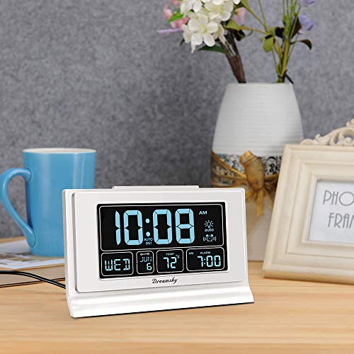 DreamSky Alarm Clocks for Bedrooms with Battery Backup, Auto Set Digital Clock with Date and Day of Week, 5 Inch Large Display with Weekday Temperature, USB Ports, Auto DST, Brightness Dimmer, 12/24H - Image 3