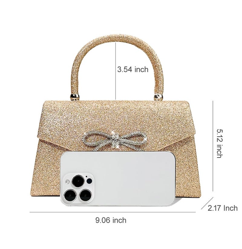 Trisapu Womens Evening Bag Sparkly Bow Clutch Purse Wedding Party Purses Glitter Rhinestone Cocktail Prom Handbags Gold - Image 5