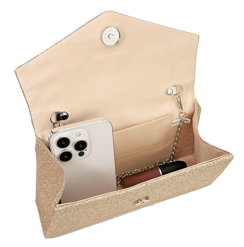 Trisapu Womens Evening Bag Sparkly Bow Clutch Purse Wedding Party Purses Glitter Rhinestone Cocktail Prom Handbags Gold - Image 3