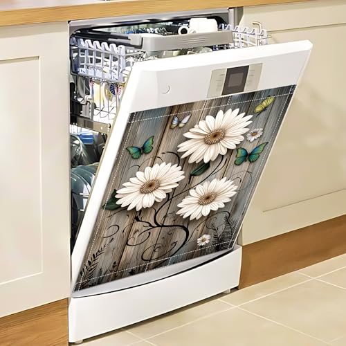 KAPLIPE Rustic Daisy Dishwasher Magnet Cover, 23x26 in Floral Butterfly Dishwasher Magnet Covers for Kitchen Decor Summer Farmhouse Dish Washer Sticker Fridge Panel Decal for All Seasons - Image 5