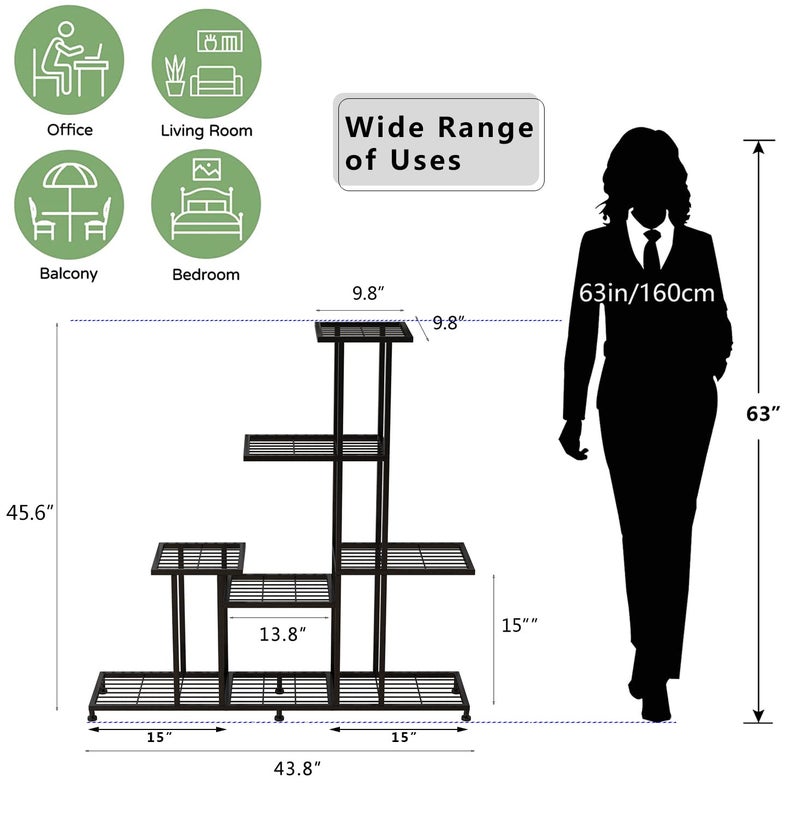 Twhep Heavy Duty Metal Plant Stand, 5 Tiers Multifunctional Plant Stand for Indoor Outdoor, for Tall Large Rack for Living Room Garden Balcony, Black - Image 5