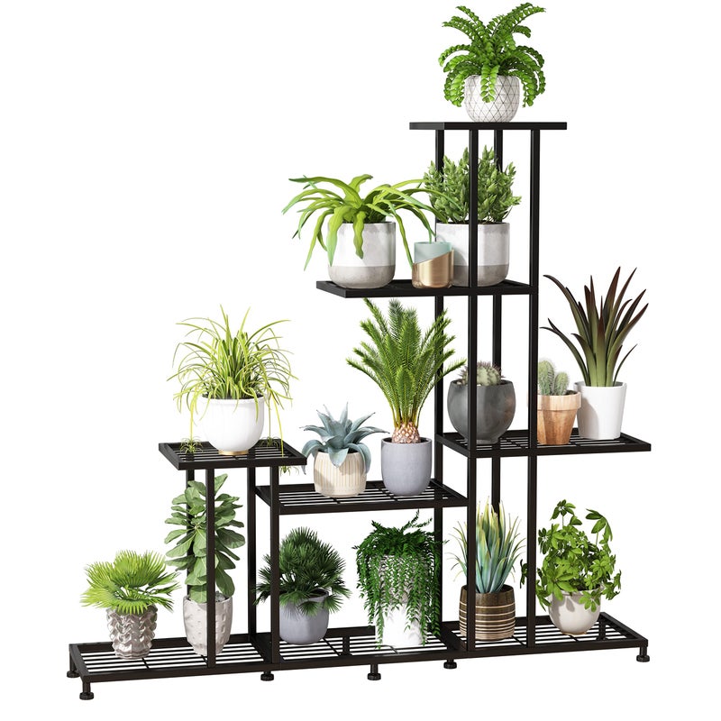 Twhep Heavy Duty Metal Plant Stand, 5 Tiers Multifunctional Plant Stand for Indoor Outdoor, for Tall Large Rack for Living Room Garden Balcony, Black - Image 1