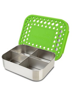 LunchBots Lunchbots Quad Stainless Steel Food Container - Four Section Design Perfect For Healthy Snacks  Sides  Or Finger Foods On The Go - Eco-Friendly  Dishwasher Safe And Bpa-Free - Green Dots  - Image 1
