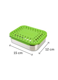 LunchBots Lunchbots Quad Stainless Steel Food Container - Four Section Design Perfect For Healthy Snacks  Sides  Or Finger Foods On The Go - Eco-Friendly  Dishwasher Safe And Bpa-Free - Green Dots  - Image 2