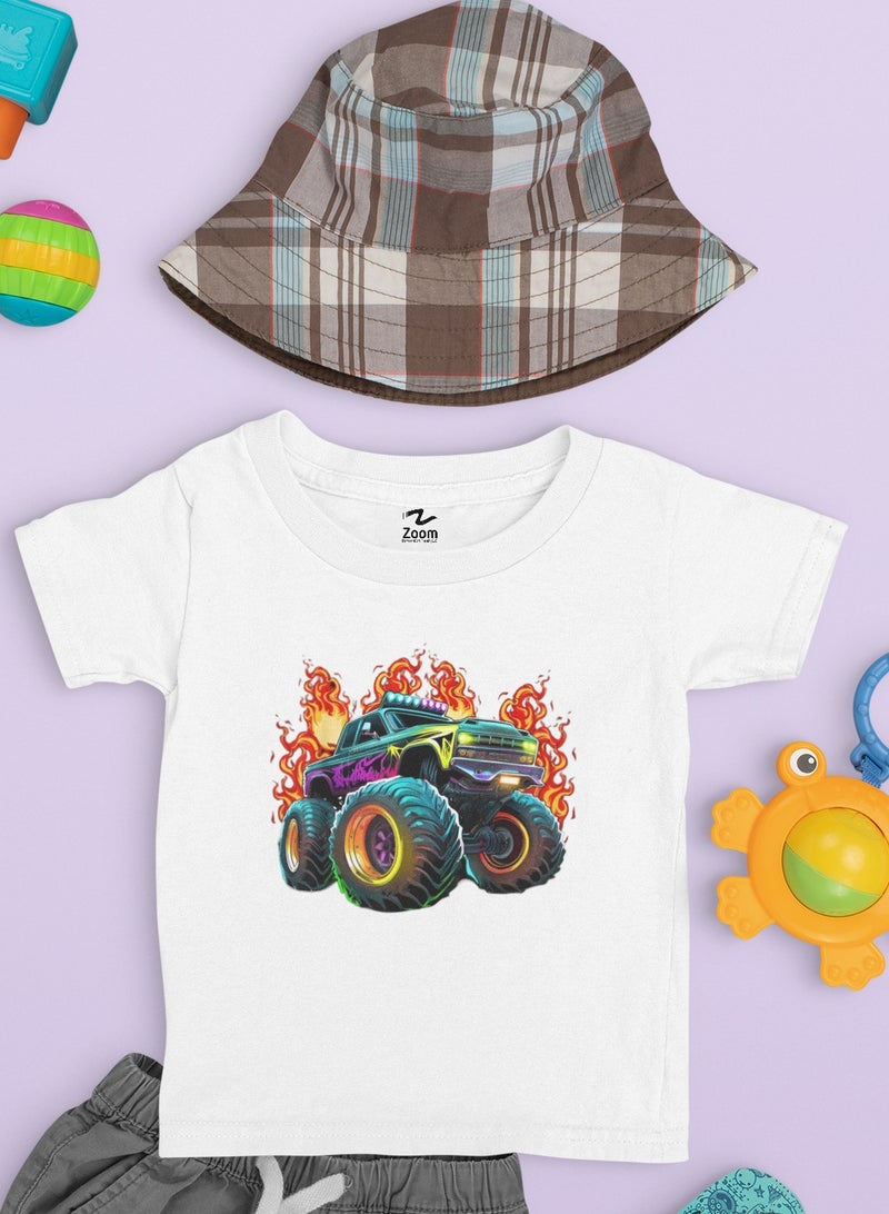 ZOOM Monster Truck Fire Effect T-Shirt For Kids Trendy 