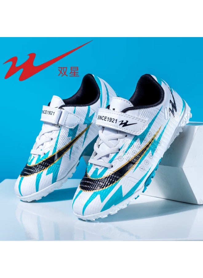 Shuangxing Tf Turf Soccer Cleats For Older Children, Non-slip Wear-resistant Summer Training And Match Football Boots, White Moon, Size 30