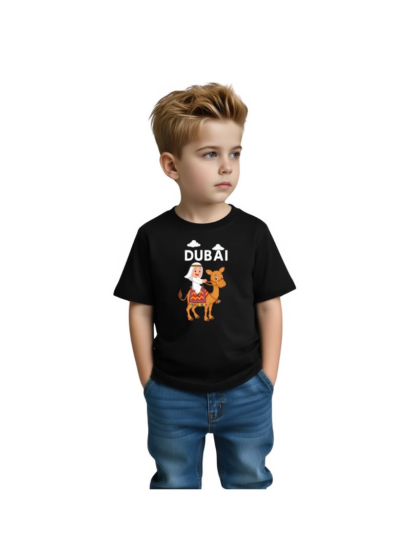 Dubai Cartoon Camel Printed Kids T-Shirt – Fun Souvenir Design For Boys – Soft Cotton Short Sleeve Tee - Image 2
