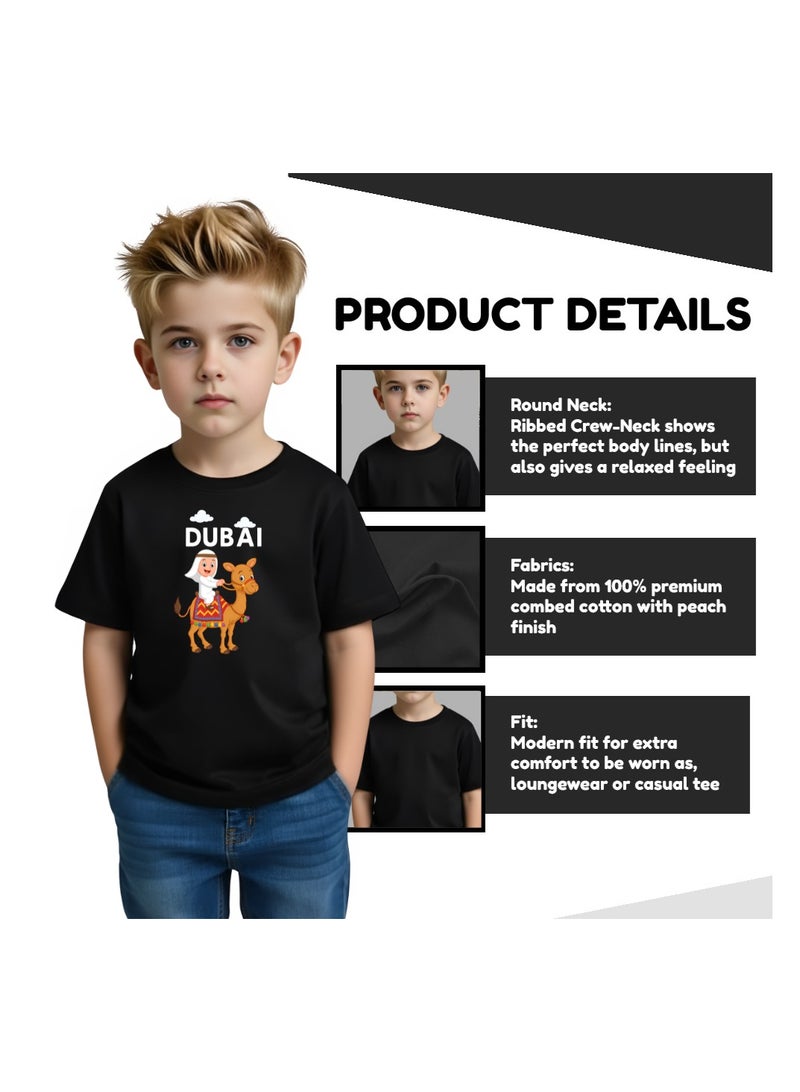 Dubai Cartoon Camel Printed Kids T-Shirt – Fun Souvenir Design For Boys – Soft Cotton Short Sleeve Tee - Image 3