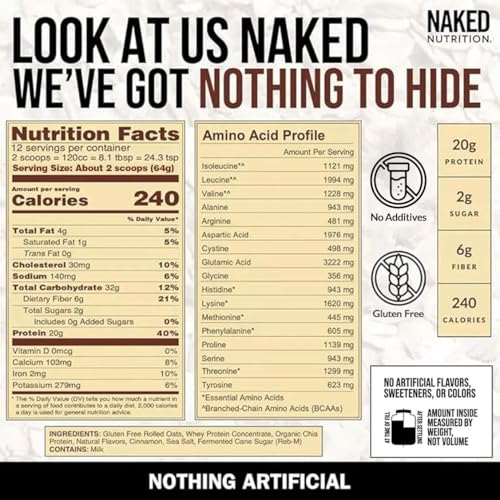 Nakd Naked Oats - Cinnamon Overnight Oats, 20g Whey Protein, Gluten-Free Oatmeal Instant Breakfast or Shake, High Protein Oatmeal, High Fiber Breakfast Shake, Non GMO, No Soy - 12 Servings - Image 4