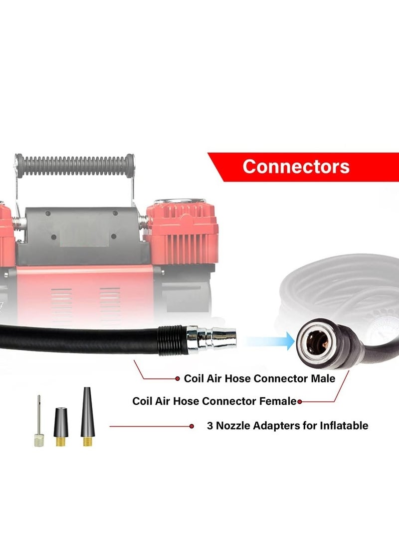 Golden Camel Portable 12V Air Compressor for Car Tires – 300 LPM, 150 PSI, Quick Connect Brass Nozzle, 26ft Coil Hose, Compact Inflator for Cars, Bikes, Sports Equipment - Image 4