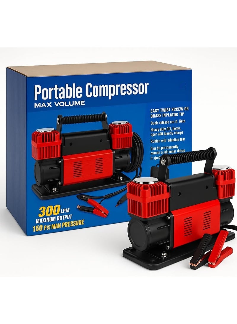 Golden Camel Portable 12V Air Compressor for Car Tires – 300 LPM, 150 PSI, Quick Connect Brass Nozzle, 26ft Coil Hose, Compact Inflator for Cars, Bikes, Sports Equipment - Image 2