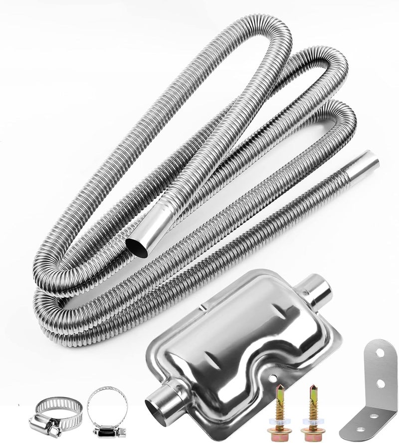 DTNESS 300cm Diesel Heater Exhaust Pipe with Muffler and Clamps, 1"/2.5cm Stainless Steel Parking Air Heater Generator Hose, 118" Diesel Gas Vent Hose - Image 1