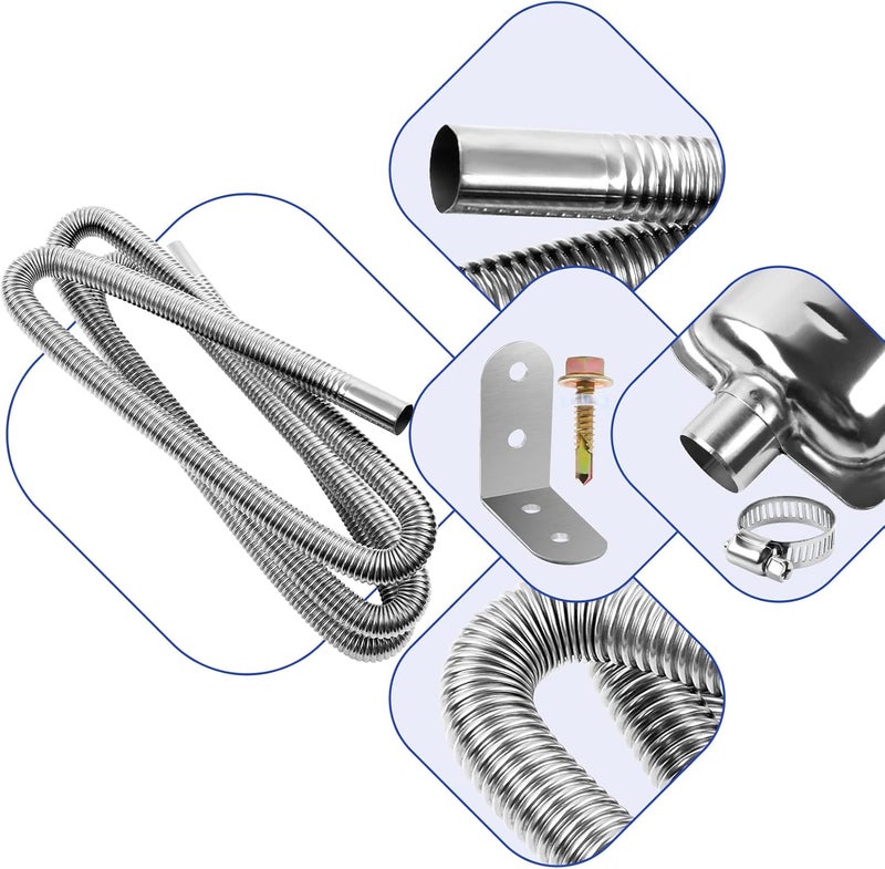 DTNESS 300cm Diesel Heater Exhaust Pipe with Muffler and Clamps, 1"/2.5cm Stainless Steel Parking Air Heater Generator Hose, 118" Diesel Gas Vent Hose - Image 4