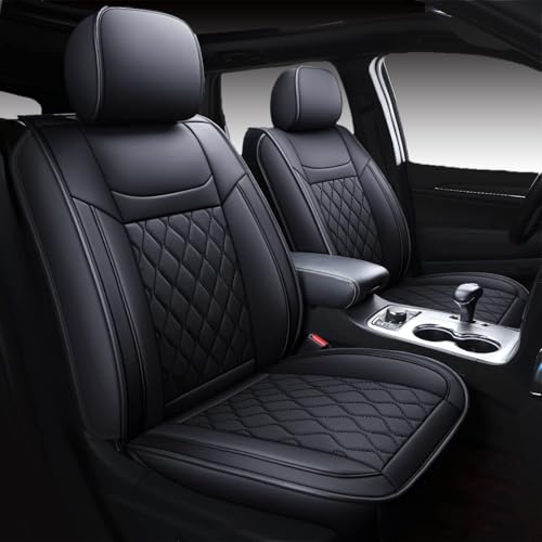 Huidasource Grand Cherokee Seat Covers, Waterproof Leather Customized Car Seat Cushion Covers, Full Set Seat Protectors Compatible with Jeep Grand Cherokee 2011-2022 (5 Pcs Full Set/Black) - Image 1