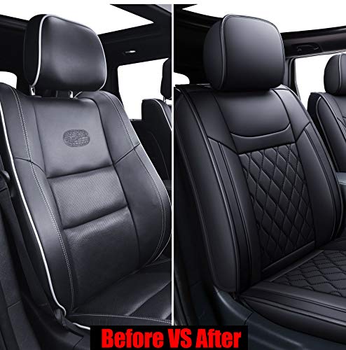 Huidasource Grand Cherokee Seat Covers, Waterproof Leather Customized Car Seat Cushion Covers, Full Set Seat Protectors Compatible with Jeep Grand Cherokee 2011-2022 (5 Pcs Full Set/Black) - Image 4