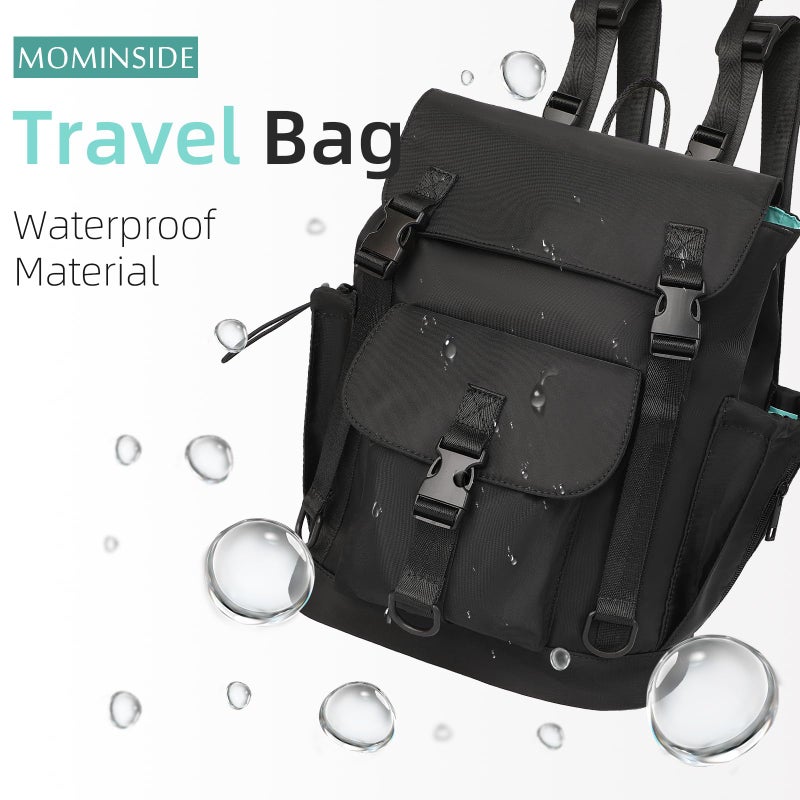 MOMINSIDE حقيبة ظهر حفاضات MOMINSIDE مع جيب مبلل كبير، حقيبة حفاضات صغيرة حقيبة أطفال ميني للبنات والأولاد، 2 جيوب معزولة، أحزمة عربة (أسود) - Image 2