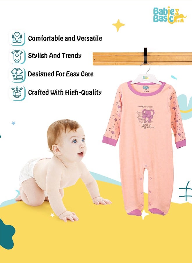 Babies Basic 100% Cotton Printed Long Sleeves Jumpsuit/Romper/Sleepsuit For Babies  - Image 3