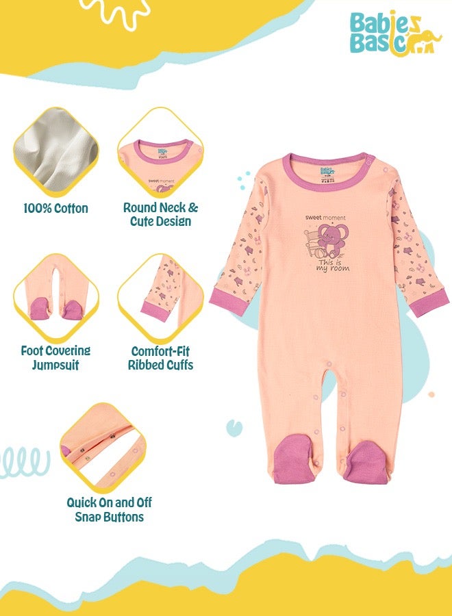 Babies Basic 100% Cotton Printed Long Sleeves Jumpsuit/Romper/Sleepsuit For Babies  - Image 2