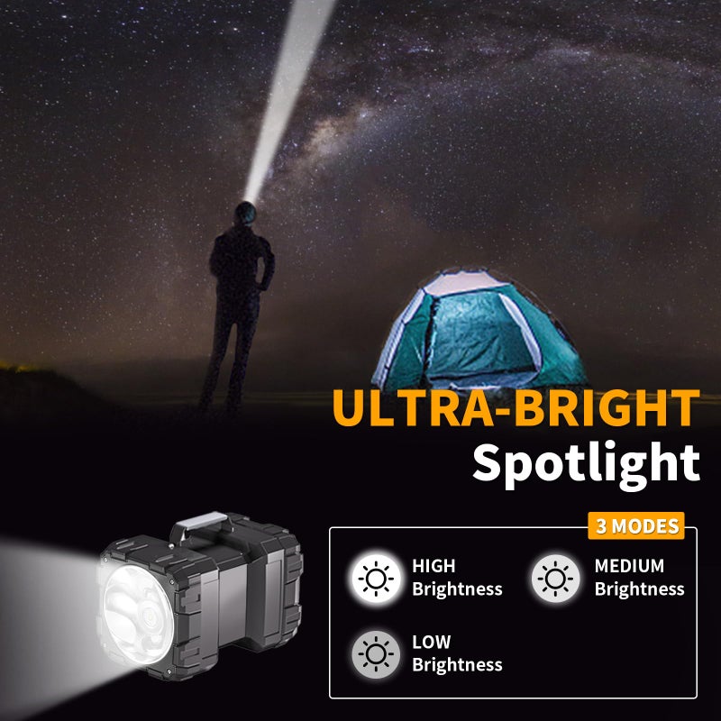LETOUR LED Spotlight Flashlight,Rechargeable Flashlight 4000LM 10000mAh High-Powered Spotlight Flashlight Searchlight Camping 3+4 Lights Modes LED Handheld Flashlight Waterproof with Output as a Power Bank - Image 3