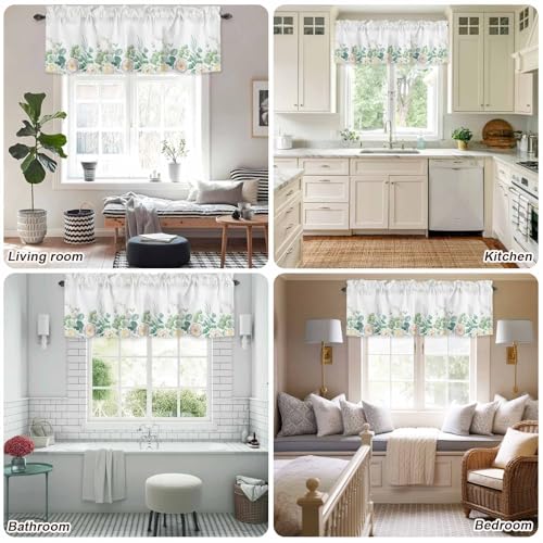 YOKOU Eucalyptus Leaves Curtain Valance, Summer Watercolor Green Leaf Flower Short Rod Pocket Window Treatment for Living Room, Bedroom, Kitchen, Bathroom, 1 Panel, 54" W x 18" L - Image 5