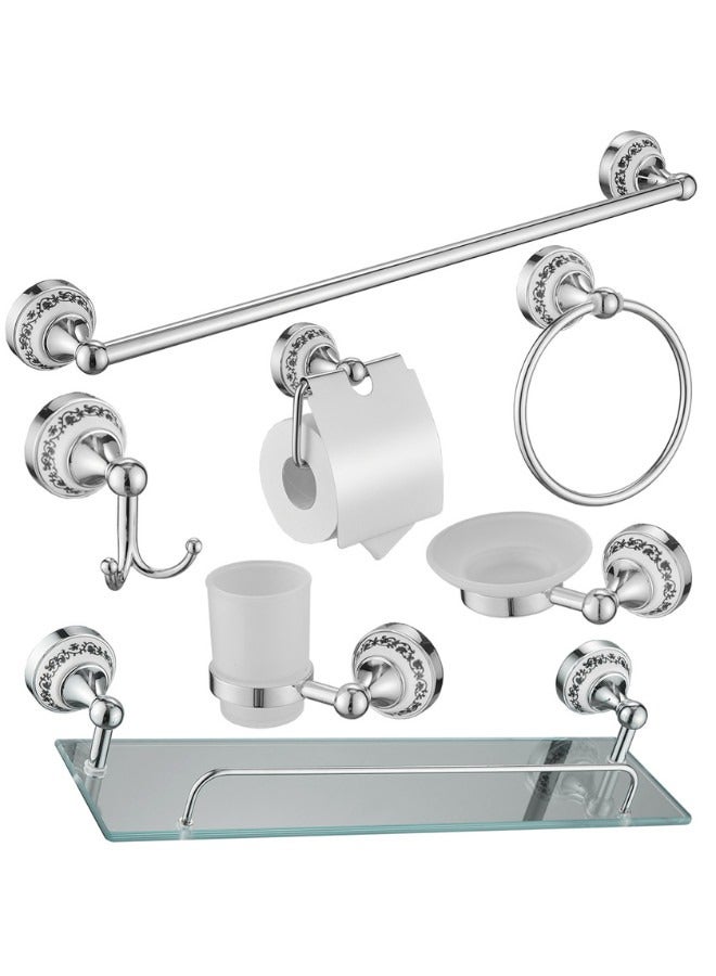 7 Pieces Chrome Ceramic Seat Bathroom Accessories Hardware Set - Image 1