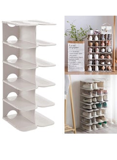 6 Tiers Stackable Shoe Storage Stand for Entryway Shoe Slots Organizer, Better Stability Shoe Organizer,Shoe Shelf,Space Saver Boots Organizer,Shoe Racks Shoe Cabinet (White)
