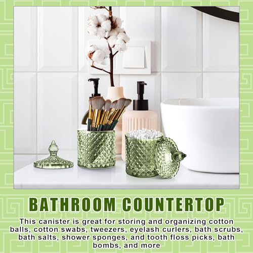 Aoriher 4 Pcs Crystal Glass Candy Jar Set with Lids Home Decorative Storage Jars for Apothecary, Bathroom, Kitchen, and Pantry, Ideal for Cotton Swabs and Jewelry (Medium,Green) - Image 4