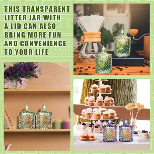 Aoriher 4 Pcs Crystal Glass Candy Jar Set with Lids Home Decorative Storage Jars for Apothecary, Bathroom, Kitchen, and Pantry, Ideal for Cotton Swabs and Jewelry (Medium,Green) - Image 5