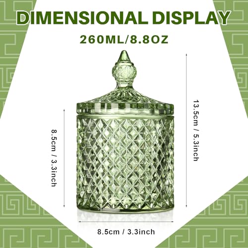 Aoriher 4 Pcs Crystal Glass Candy Jar Set with Lids Home Decorative Storage Jars for Apothecary, Bathroom, Kitchen, and Pantry, Ideal for Cotton Swabs and Jewelry (Medium,Green) - Image 2