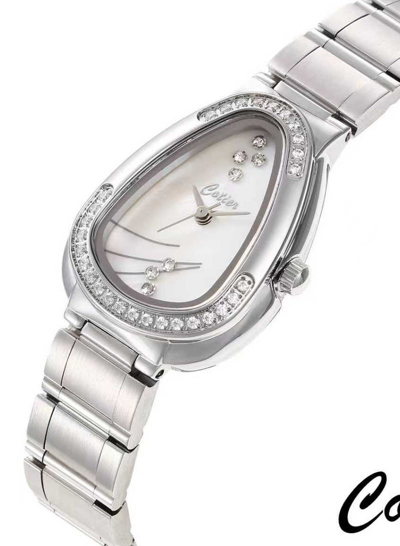 ساعة نسائية من الفولاذ المقاوم للصدأ بلونين، تتميز بإطار مرصع بالألماس