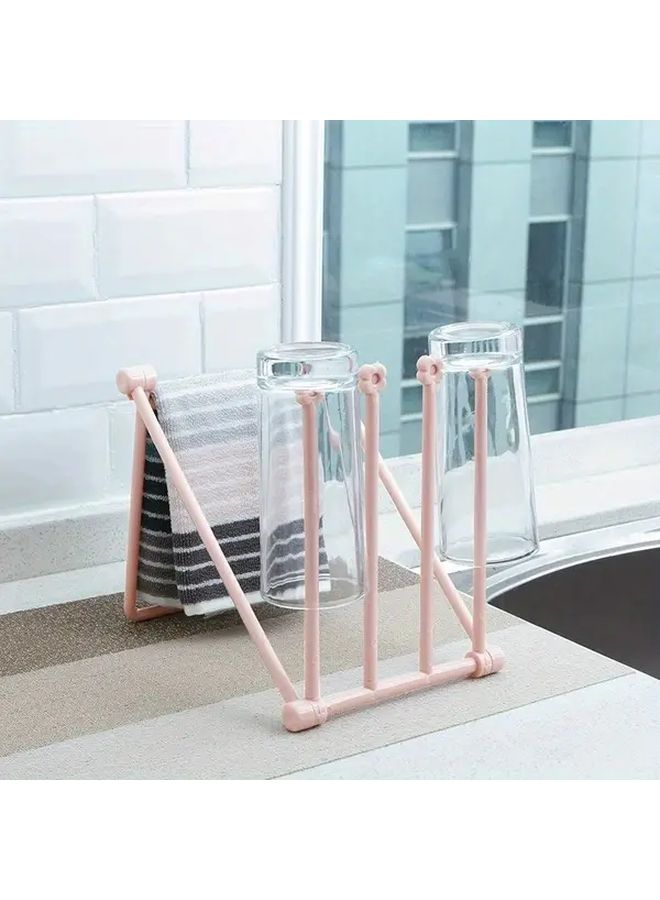 Pink Folding Vertical Desktop Towel Rack Storage Holder For Kitchen Bathroom - Image 2