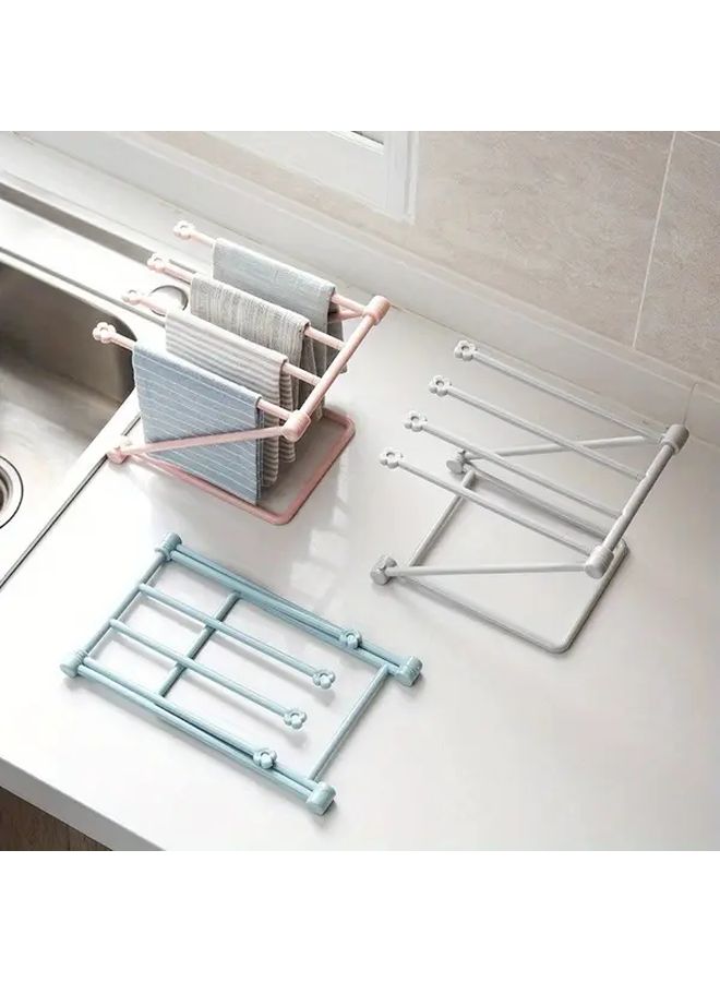 Pink Folding Vertical Desktop Towel Rack Storage Holder For Kitchen Bathroom - Image 1