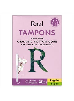Tampons, Slim Applicator Made with Organic Cotton Core - Tampons Multipack, Regular and Super Absorbency, BPA-Free, Leak Locker Technology, Unscented, Chlorine Free (40 Count, Bundle)