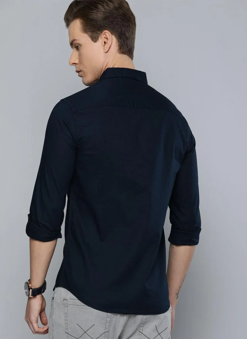 The Indian Garage Co Men Slim Fit Solid Full Sleeves Cutaway Collar Casual Shirt